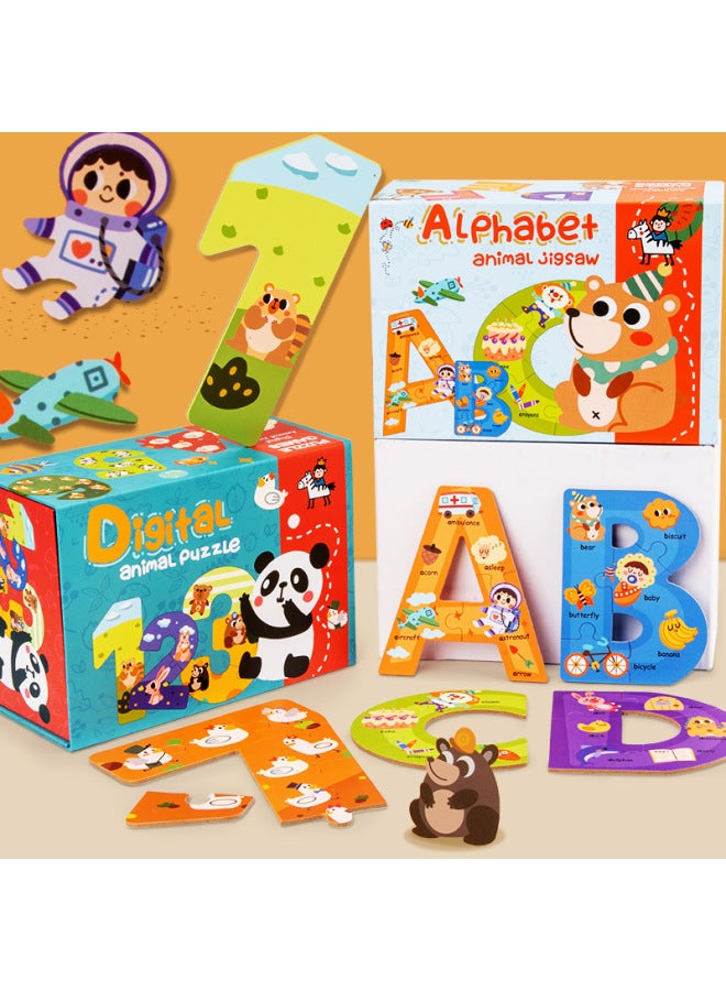 Cartoon Digital Alphabet Folding Box Puzzle Early Childhood Education Puzzle Digital Alphabet Cognitive Assembled Wooden Toys-Color:Folding Box Digital - Image 3